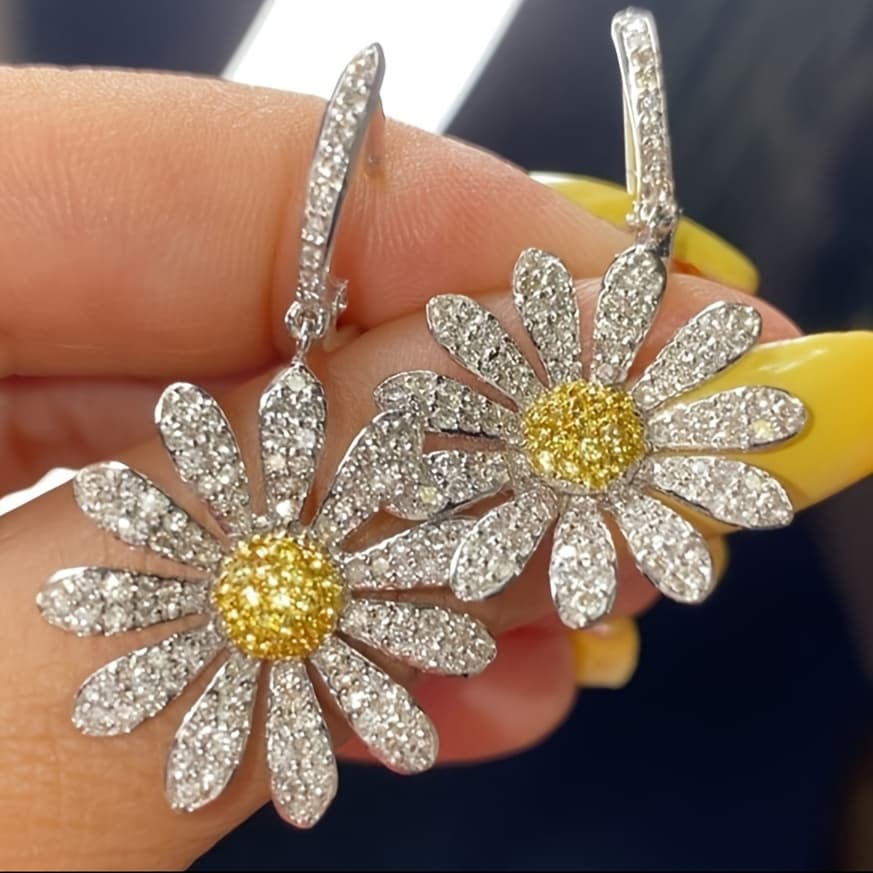 TEMU 1 Pair Of Elegant And Versatile Earrings Sunflower Flower Draping Earrings For Parties Daily Engagement Gifts