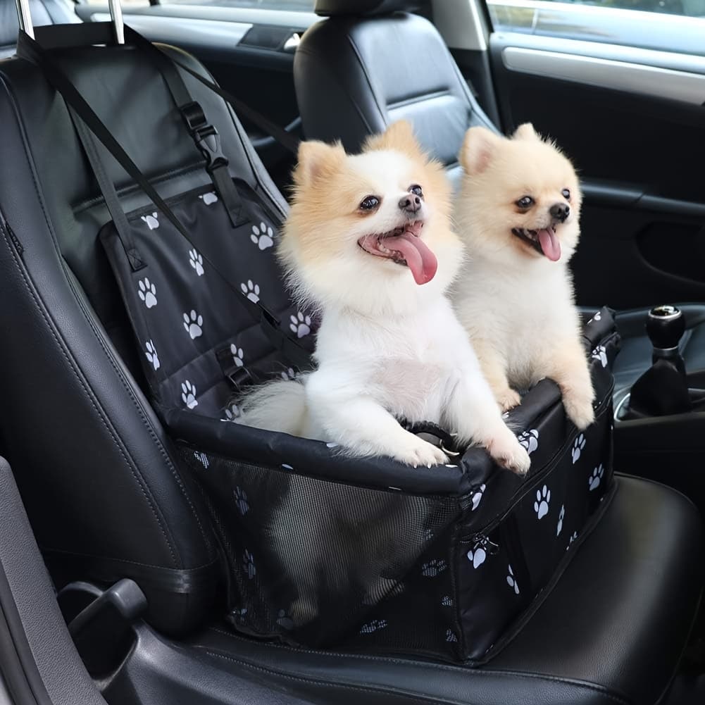 TEMU Dog Car Seat, Foldable Dog Car Booster Seat, And Breathable Oxford Travel Bag For Small And Medium Sized Dogs, Puppies And Pets - Black Pattern