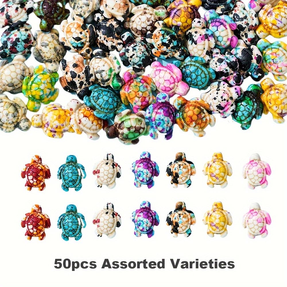 TEMU 50pcs 3d Sea Turtle Beads, Turquoise & Carved Spacer Beads For Making, Ocean Animal Themed Bracelet Necklace Earrings Crafting, Turtle Jewelry