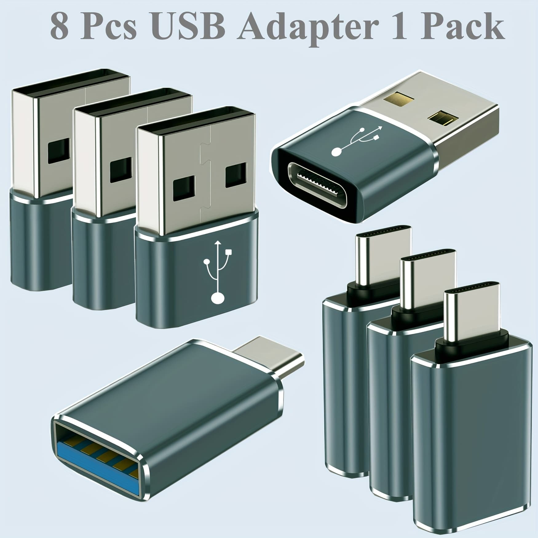 TEMU 8pcs Usb To Usb-c Adapter Male To Female Otg Converter With Usb-c Male Plug & Usb- Suitable For Smartphones, Smartwatches, Tablets, Devices, Otg For, Data Transfer, For, For