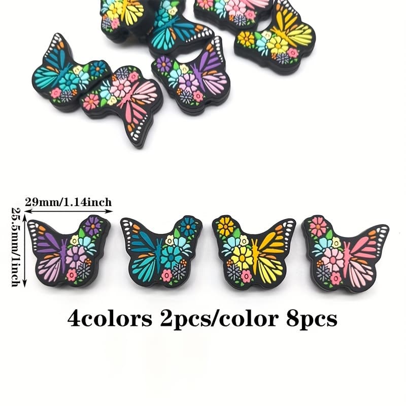 TEMU Set Of 8 Silicone Beads In Vibrant Colors Shaped Like Butterflies, Perfect For Jewelry, , Festive Presents, And Gifts For Women