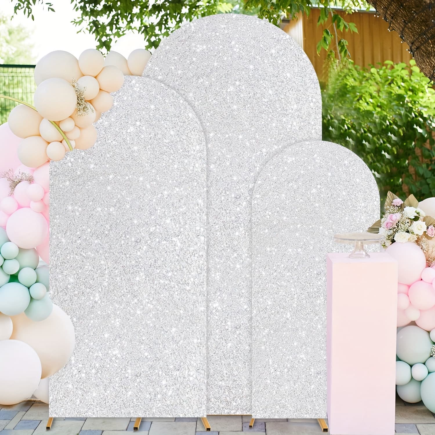 TEMU 3pcs 6ft 6.6ft 7.2ft Wedding Arch Cover Sequins Arch Cover Metallic Arch Spandex Arch Backdrop Cover Payette Glitter Arch Cover For Birthday Party Wedding Decoration