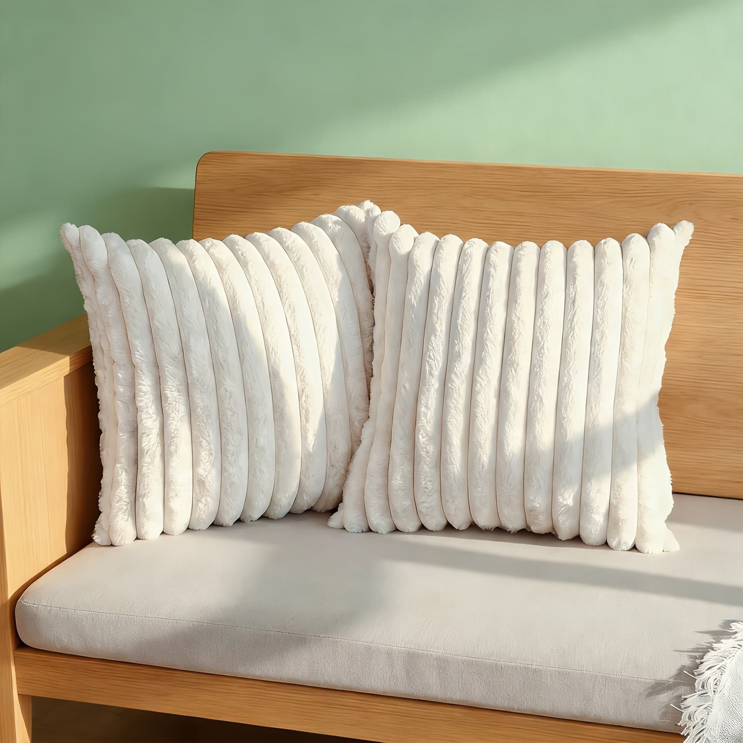 TEMU Pack Of 2, Plush Decorative Throw Pillow Covers, Luxury Striped Soft Pillowcase Cushion Covers For Sofa Couch Bedroom, Cream White