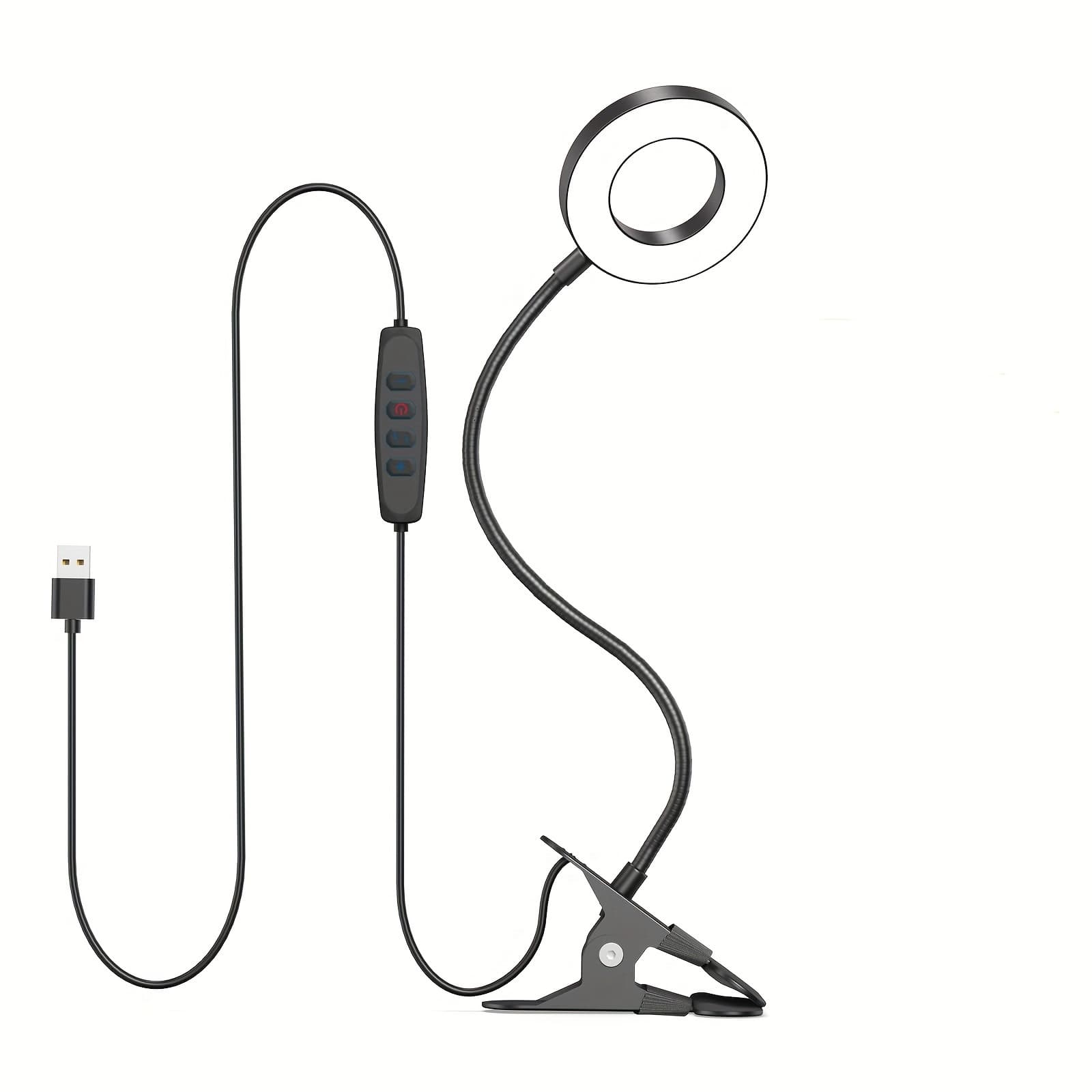 TEMU Clip On Led Desk Lamp 3 Color 10 Brightness Eye- Desk Lamp With Clamp Dimmable Reading Lamp 360° Rotatable Flexible Arm Metal Clip Portable Small Table Lamp For Work Study Read
