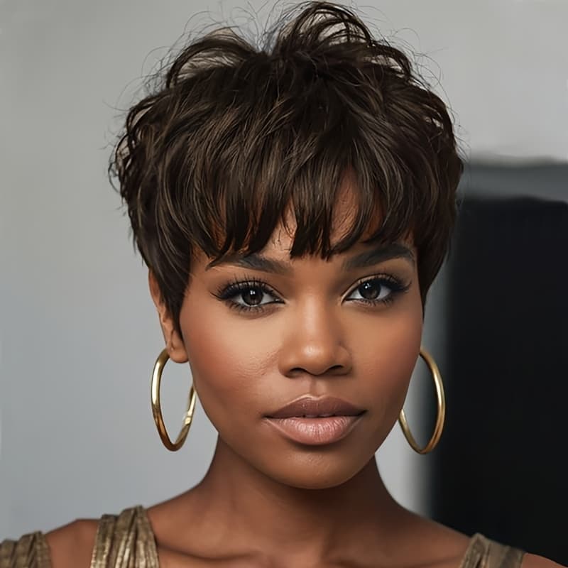 TEMU Short Brown Wig For Women Synthetic Wig With Bangs Nice Hair Short Layered Haistyles For Women Colored Hair Wig