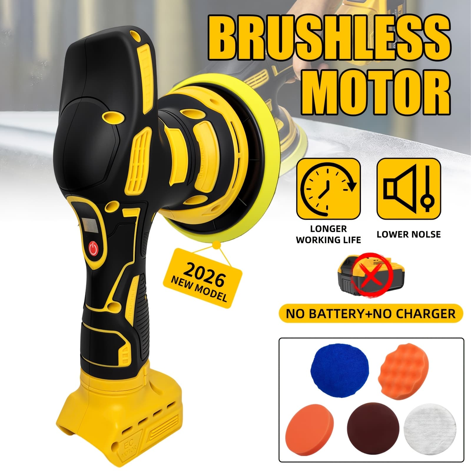 TEMU Compatible With Dcb 20v Battery | High-end Cordless Car Polisher(tool Only), 6-speed Adjustable, Powerful Orbital Buffer For Detailing, Polishing& Waxing - Ideal For Car Owners& Diy Enthusiasts