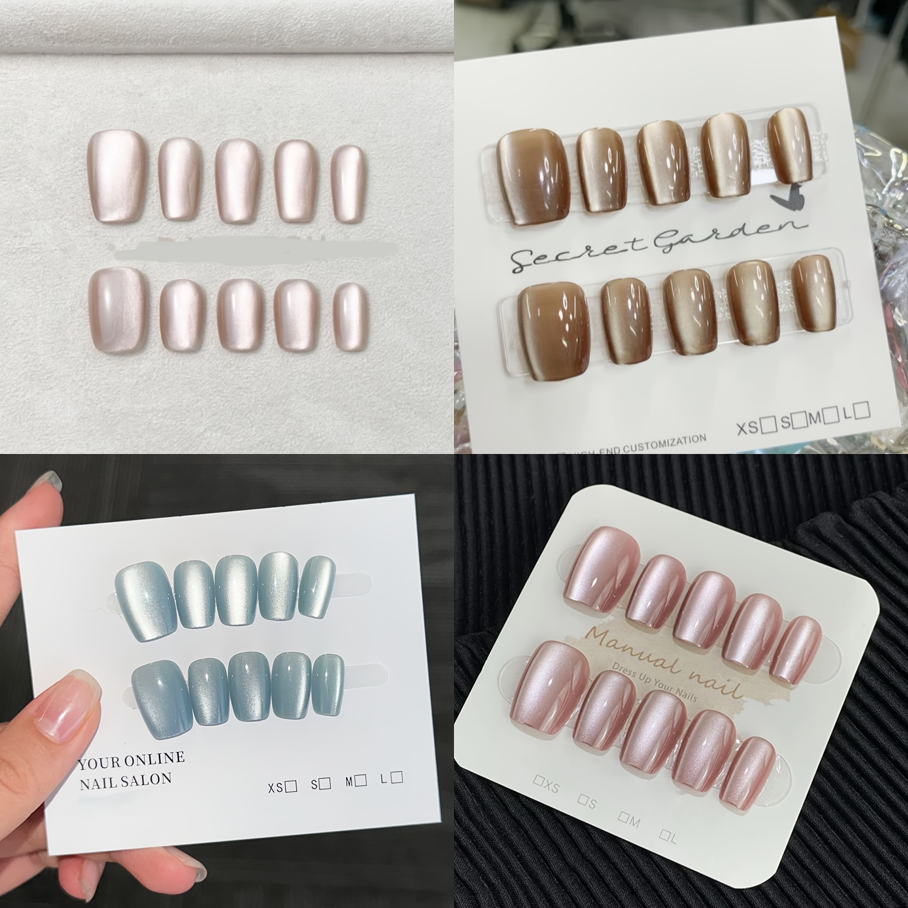 TEMU 40pcs Premium Pure And Cold Solid Cat Eye Nails 4pcs Set For Women' Wear