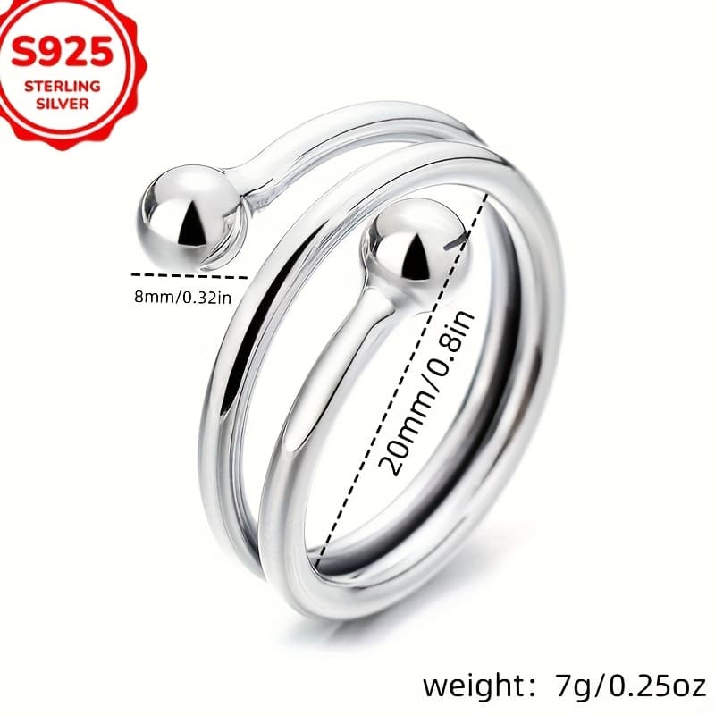 TEMU 1 Adjustable S925 Sterling Silver Bead Ring - Hypoallergenic - Stylish And - Daily Use And Special Occasions - For Birthdays And Thanksgiving