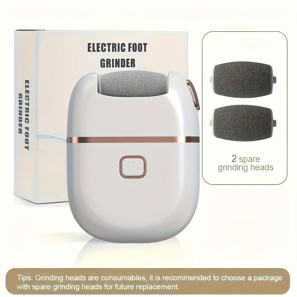 TEMU [three Grinding Heads] Portable Rechargeable Electric | 2 , Thick Grinding Head For Thick Polishing, Usb Charging, For Skin Care Of Cracked And Dry Skin, Plastic Material, Battery, Brand: