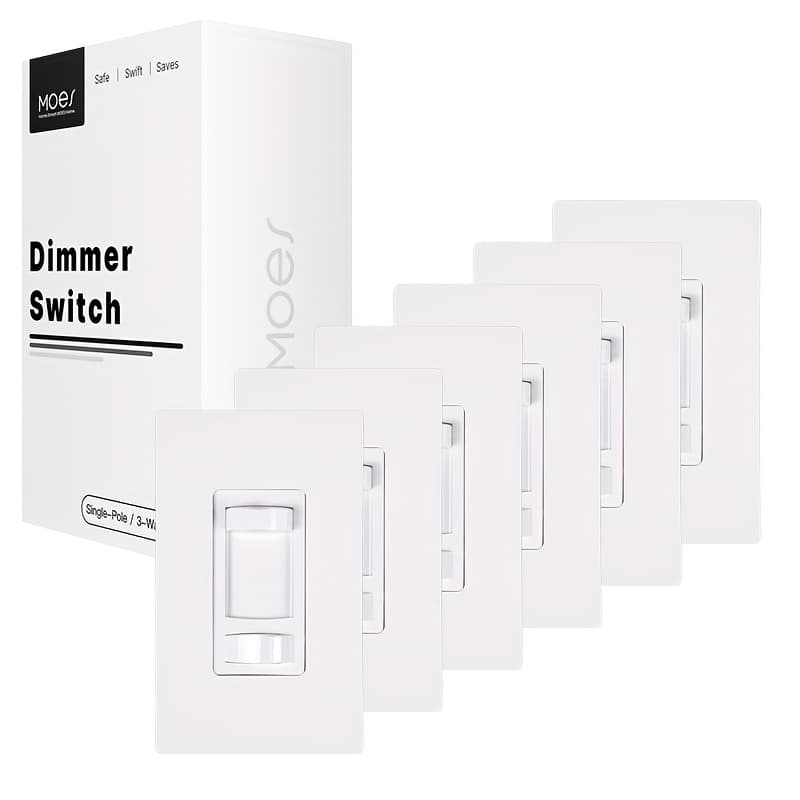 TEMU Moes 2/6 Pack Switches, 3 Way And Single Pole Dimmable Switch For Led, Cfl, Incandescent, Halogen, 600watt Max, Dimming Slide For Bedroom Hallway, No Neutral Wire Required (white )