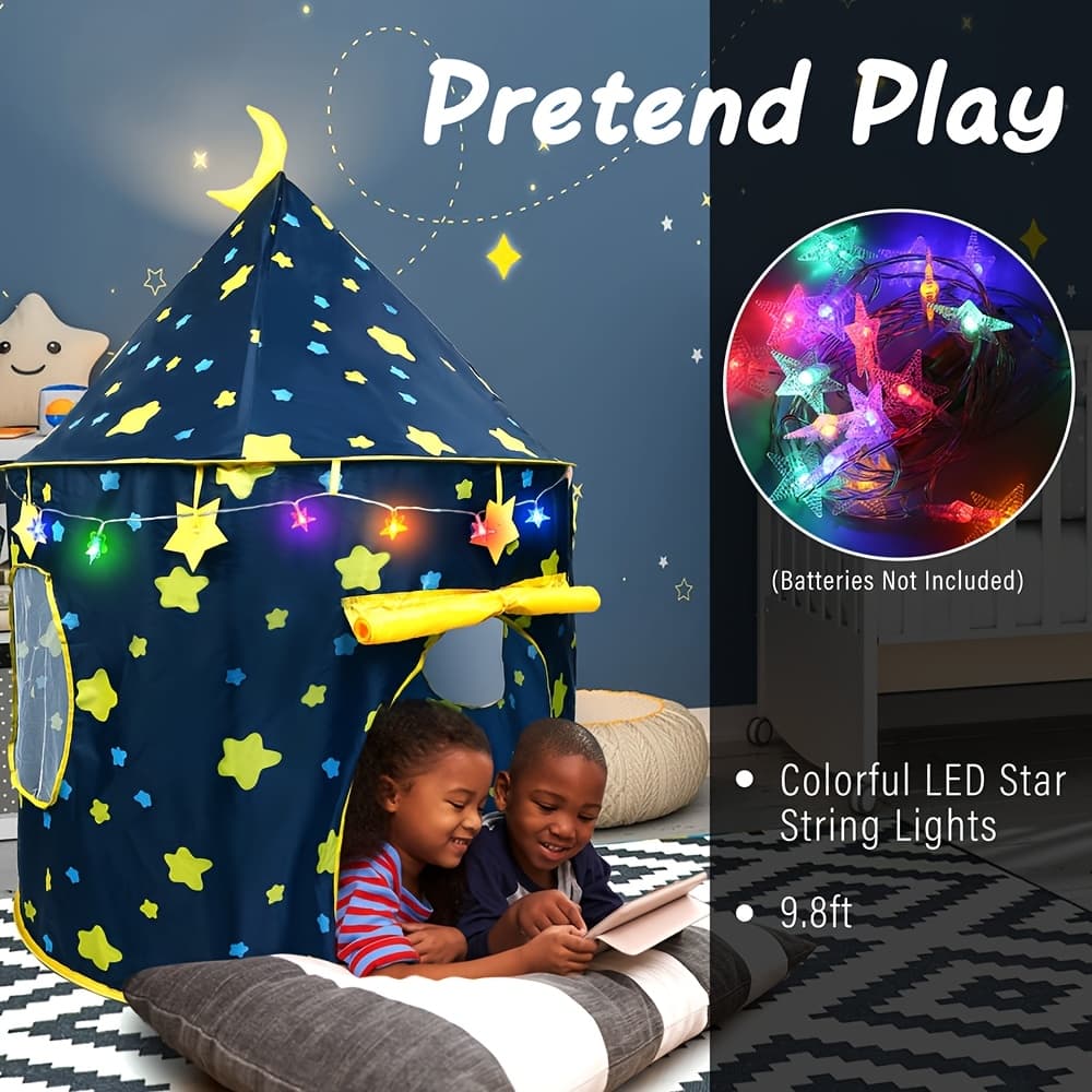 TEMU Play Tent For Boys Girls Kids With Star Lights And Storage Carrying Bag, Pop Up Play Tent House For Kids, Indoor And Outdoor Use, Foldable, Portable, Gift For Christmas Birthday Gifts