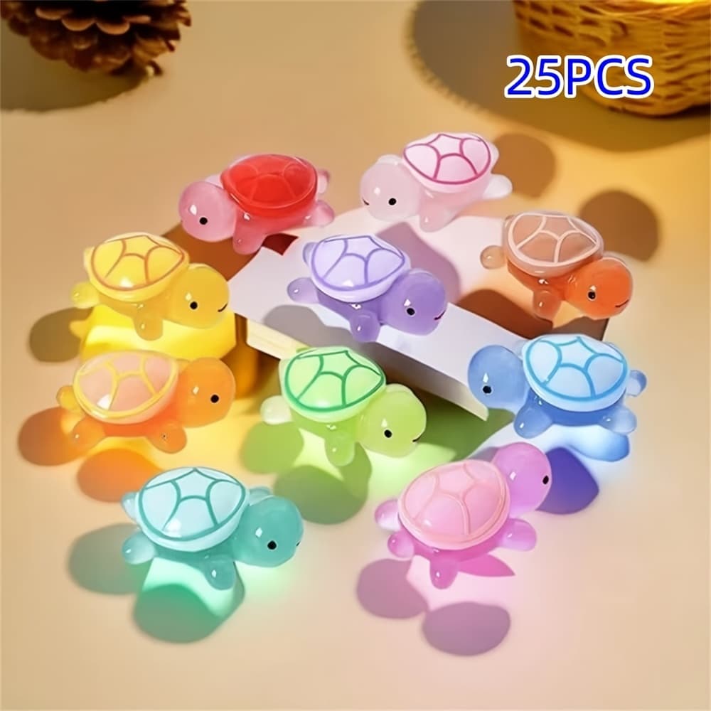 TEMU 25pcs Flash Mini Resin Turtle Statues The Dark, Cute Bulk Used For Ocean Animal Theme Party Decoration Garden Micro Landscape Bead Making Supplies (color Random)
