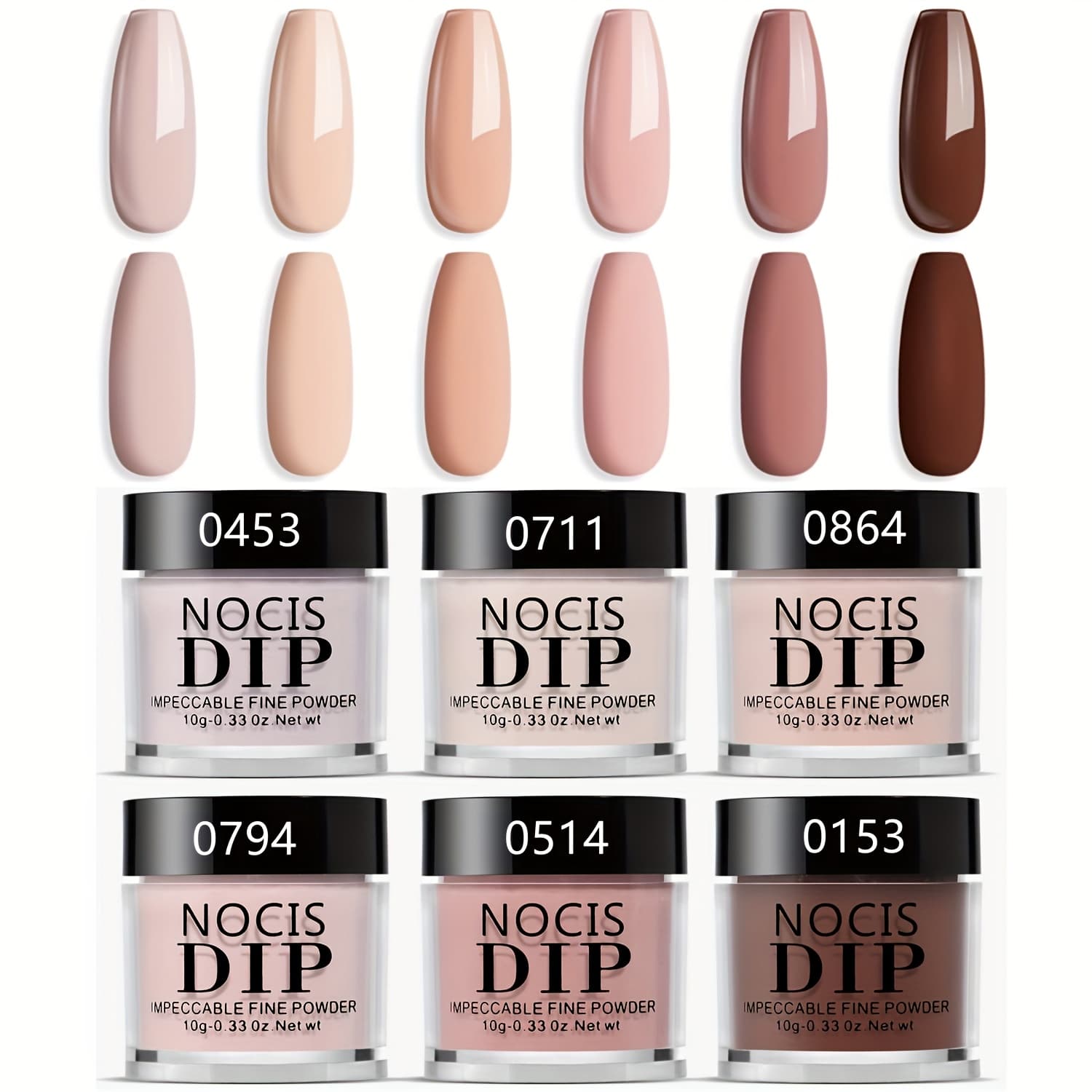 TEMU Nocis 6pcs Nude Acrylic Dipping Powder Set - All Light Beige Tones, Brown Neutral Shades For 3d Nail Art, French Extensions & Carving, , No Power Needed, Perfect Gift For Women