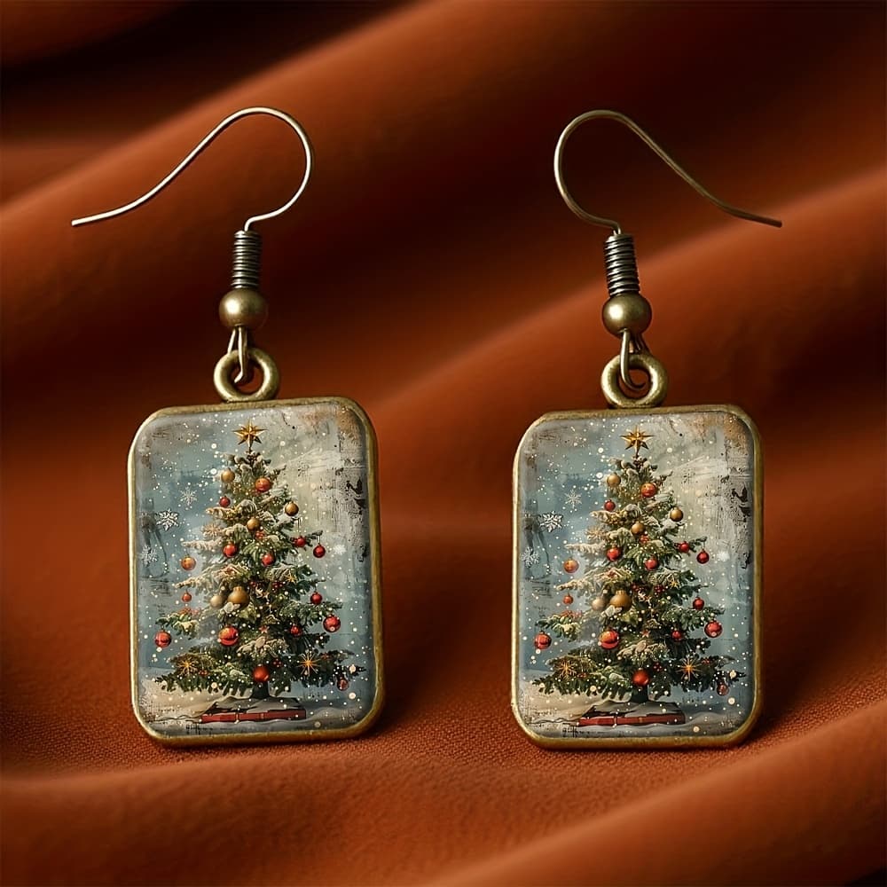 TEMU A Set Of Vintage Square Earrings Featuring A Christmas , Perfect For Gifting To For During The