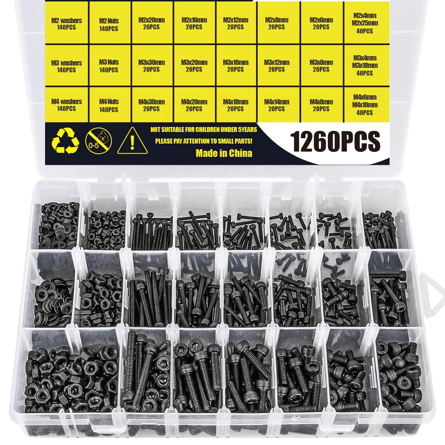 TEMU 1260 Metric Bolt Assortment M2 M3 M4, 21 Sizes 4mm To 30mm Upgraded Plated Hex Socket Head Machine Screws, 12.9 Alloy Steel Bolts And Nuts Kit Screws Nuts And Washers