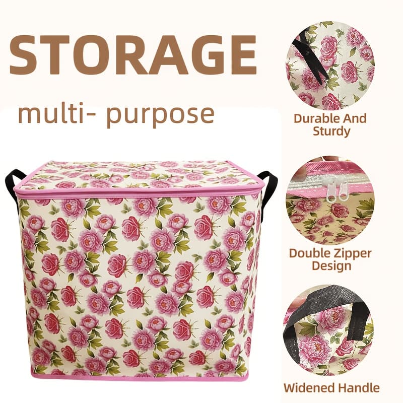 TEMU 3-pack Pattern Storage Bags - Durable Foldable Zipper Design With Reinforced Handles, Multi-scene Organizer For Travel, Dorm, Moving, Camping & Under-bed Storage, Under-bed Storage