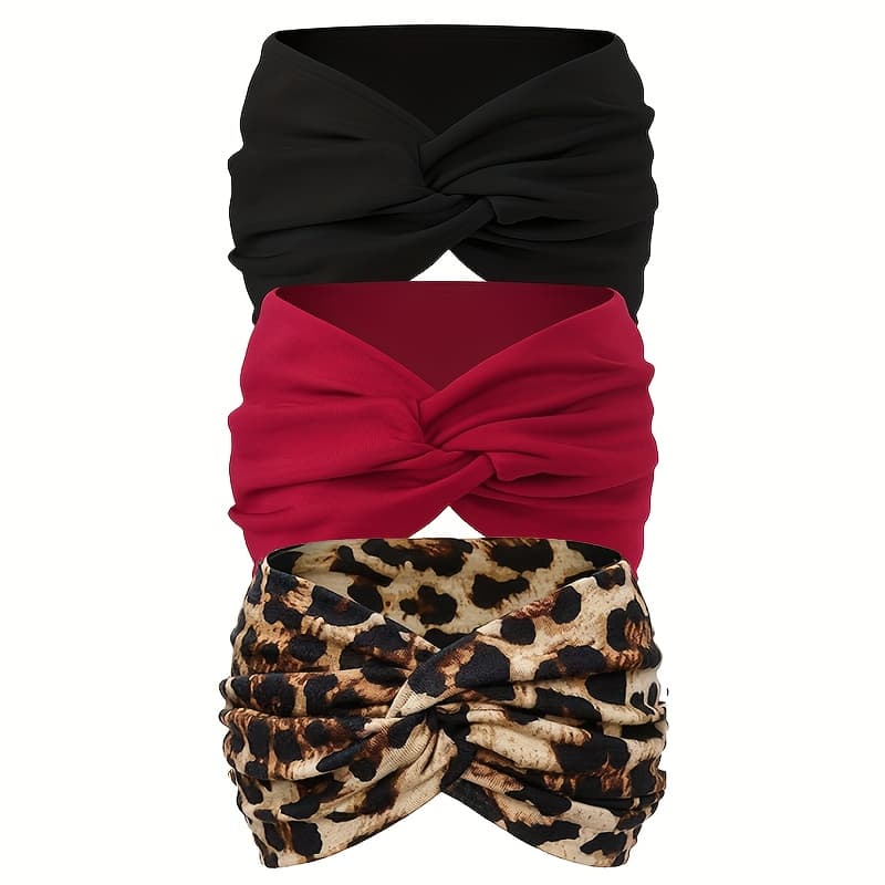 TEMU 3-pack Women's Headbands, Size, Non-slip, Sweat-absorbent - Breathable Fabric, Leopard Print, Yoga Run Sports Headband, Fashion Fitness Additions, Durable Headband, Casual Wear Headwear