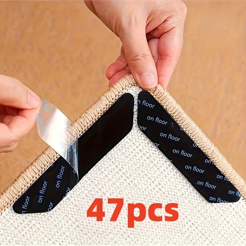 TEMU 47pcs Of Black Carpet Clips That Prevent Slipping - Made From Durable Rubber, Are Washable And Reusable, Ideal For Securing Carpets On Wooden Floors
