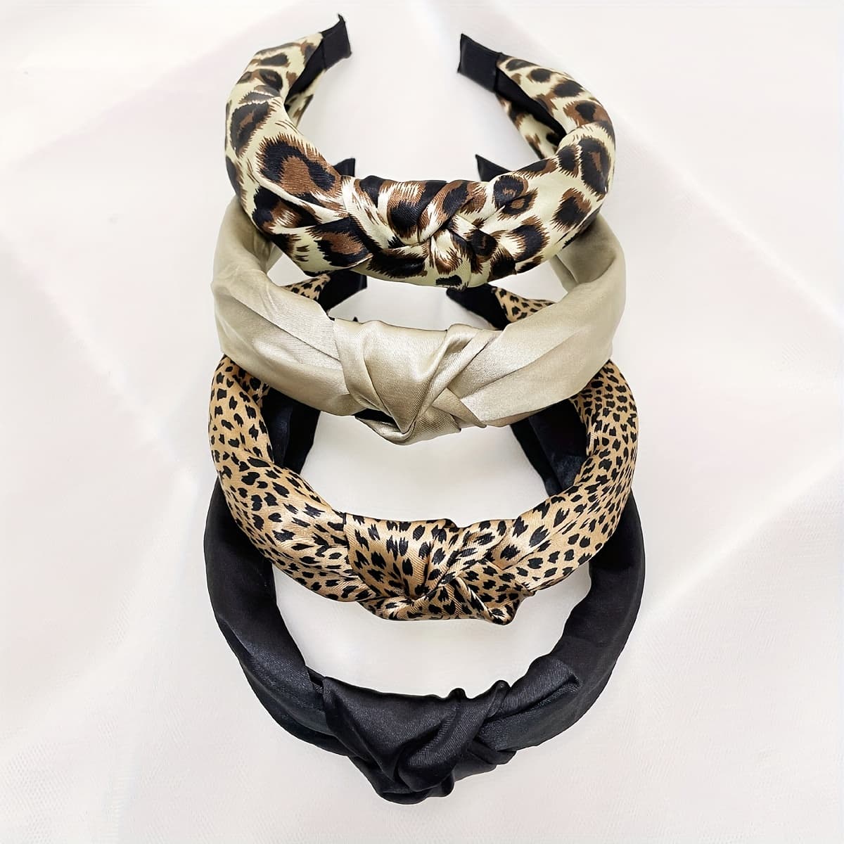 TEMU Set Of 4 Women' Color Leopard Print Coffee-colored Thin Fabric Headbands, Fashionable For Everyday Use, Street Style, Washing Headbands, Hair Additions