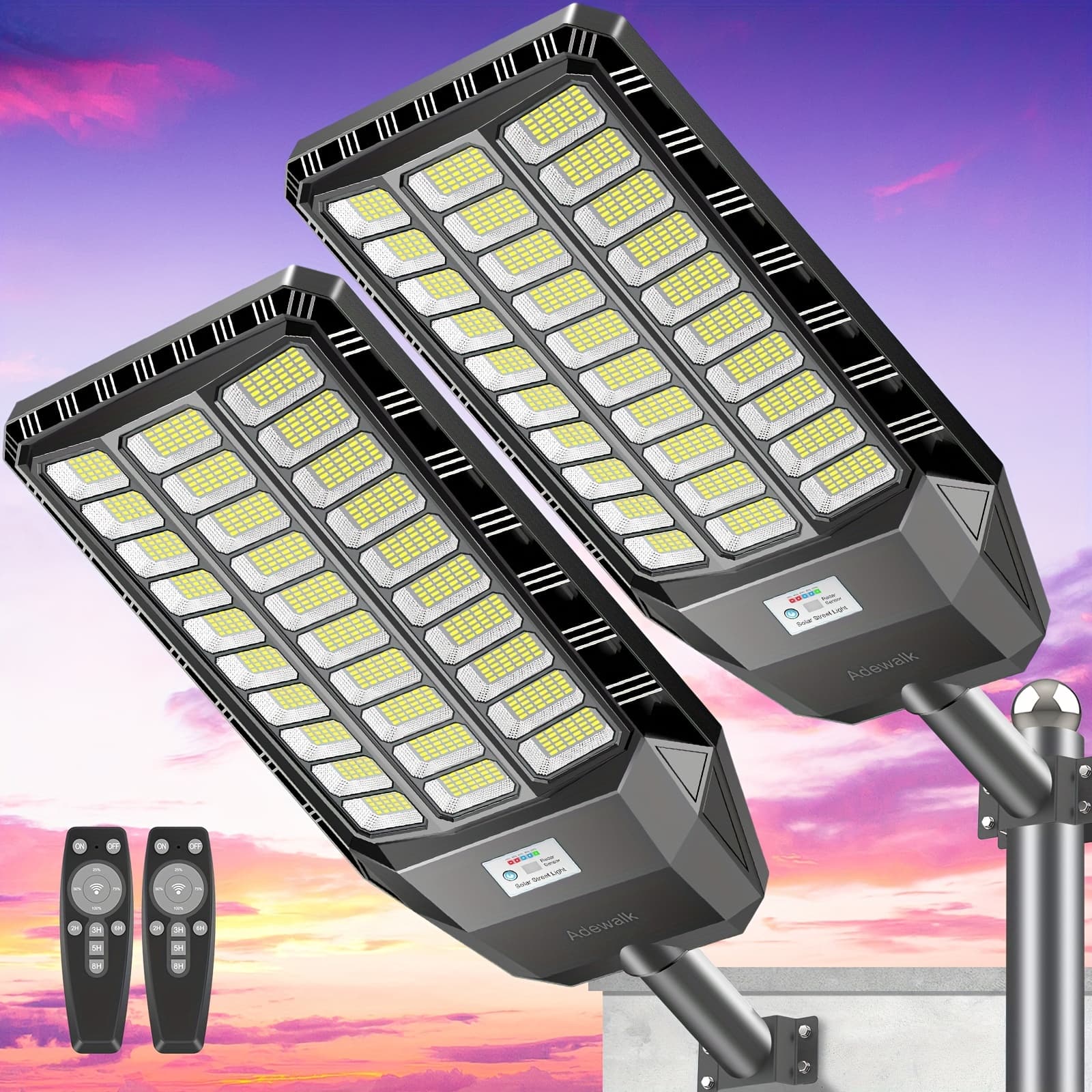 TEMU Adewalk Solar Street Lights For Outdoor Use, Featuring Ip65, Suitable For Commercial Parking Lots, Providing High , With Dusk To Dawn Motion Sensors And Remote Control Options, In 1pack Or 2pack