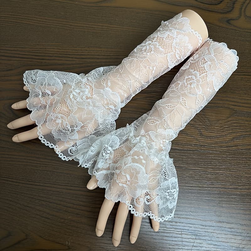 TEMU Sokuci Women' Elegant Lace Fingerless Gloves - Stretchy Solid Color (//nude) Sheer Wrist Gloves For Weddings, Parties, - Hand Wash Only, Comfortable For Brides, Guest & Daily Wear