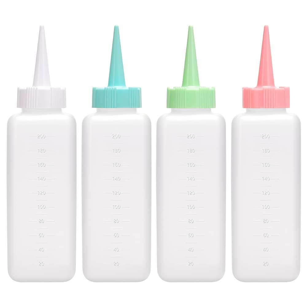 TEMU 4pcs 200ml Refillable Hair Dye Bottles With - Transparent, Measurement Scale, Twist For Easy Hair Color Application