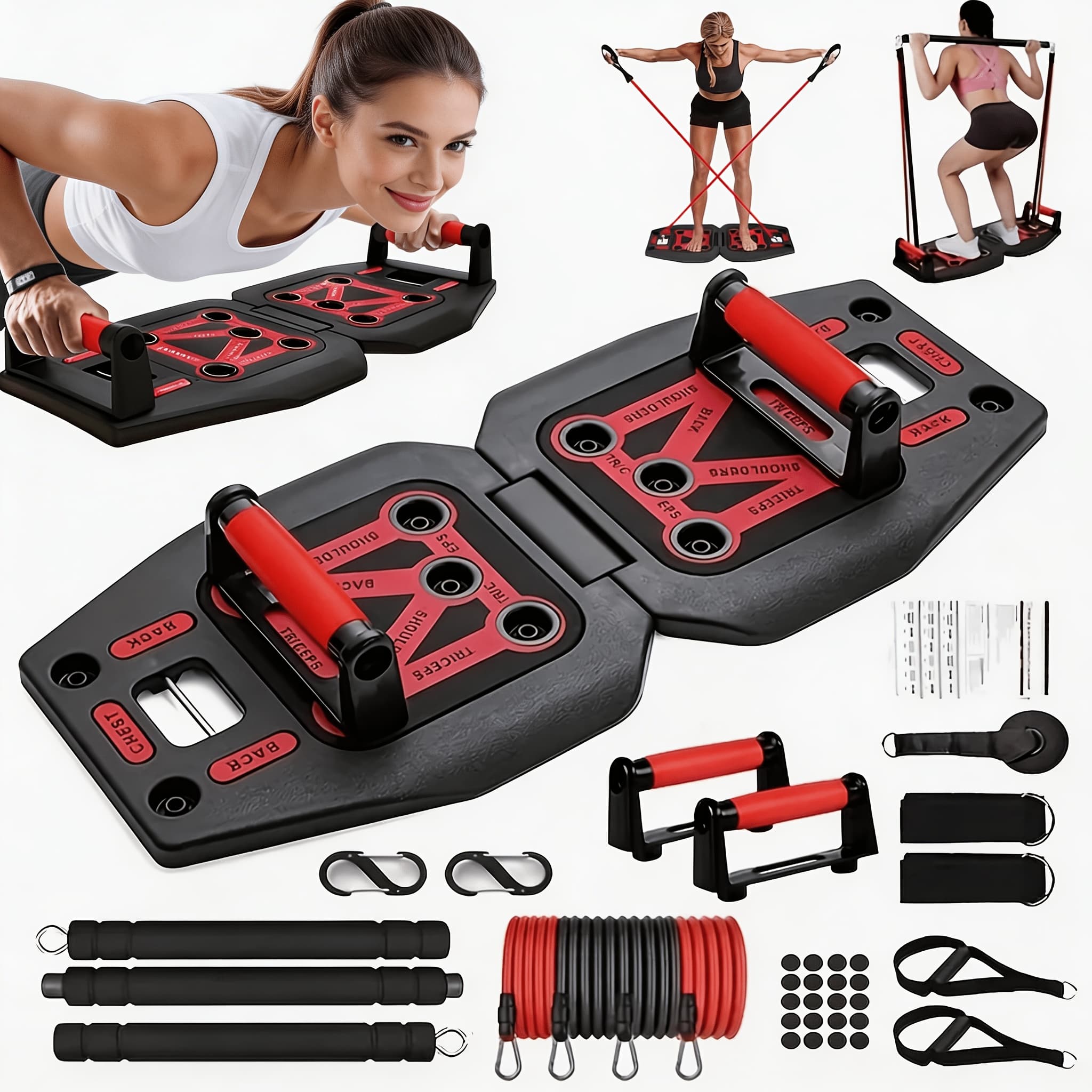 TEMU Home Gym Exercise Equipment - Portable Workout Fitness Accessories 9 In1 Push Up Board Set, With Pilates Bar Strength Training Abs Shoulders Back