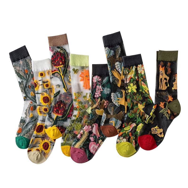 TEMU 8 Pairs Of Flowers, Trees, Birds, Autumn And Winter Novelty Tube Socks, Women's Socks And Socks