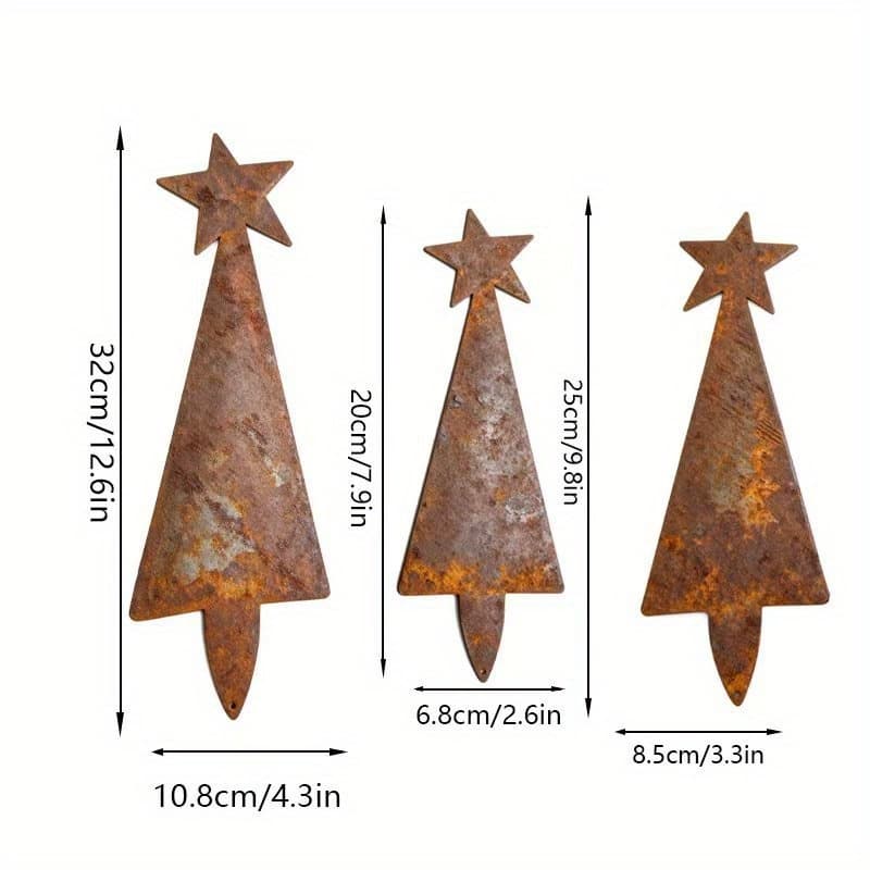 TEMU Christmas 3pcs Metal Christmas Tree Pentagram Outdoor Garden Ground Insert Decoration, Thanksgiving, (farmhouse Retro Mottled Iron Pentagram) Flower Pot, Field Plug-in