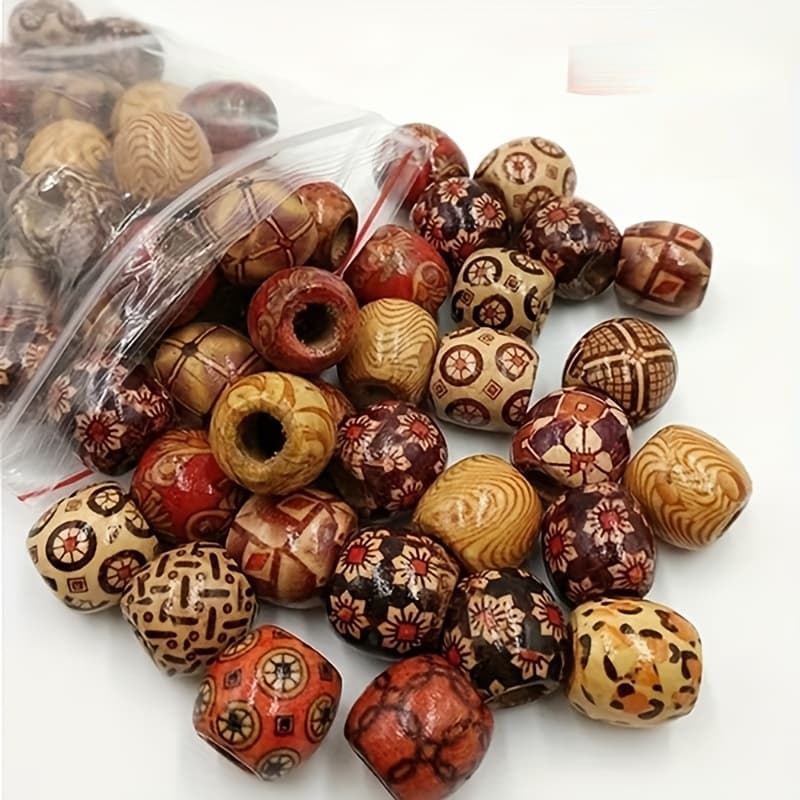 TEMU 64tribal Patterns Wooden Bead, X10mm-mixed Colors, Suitable For Crafts And Jewelry Making