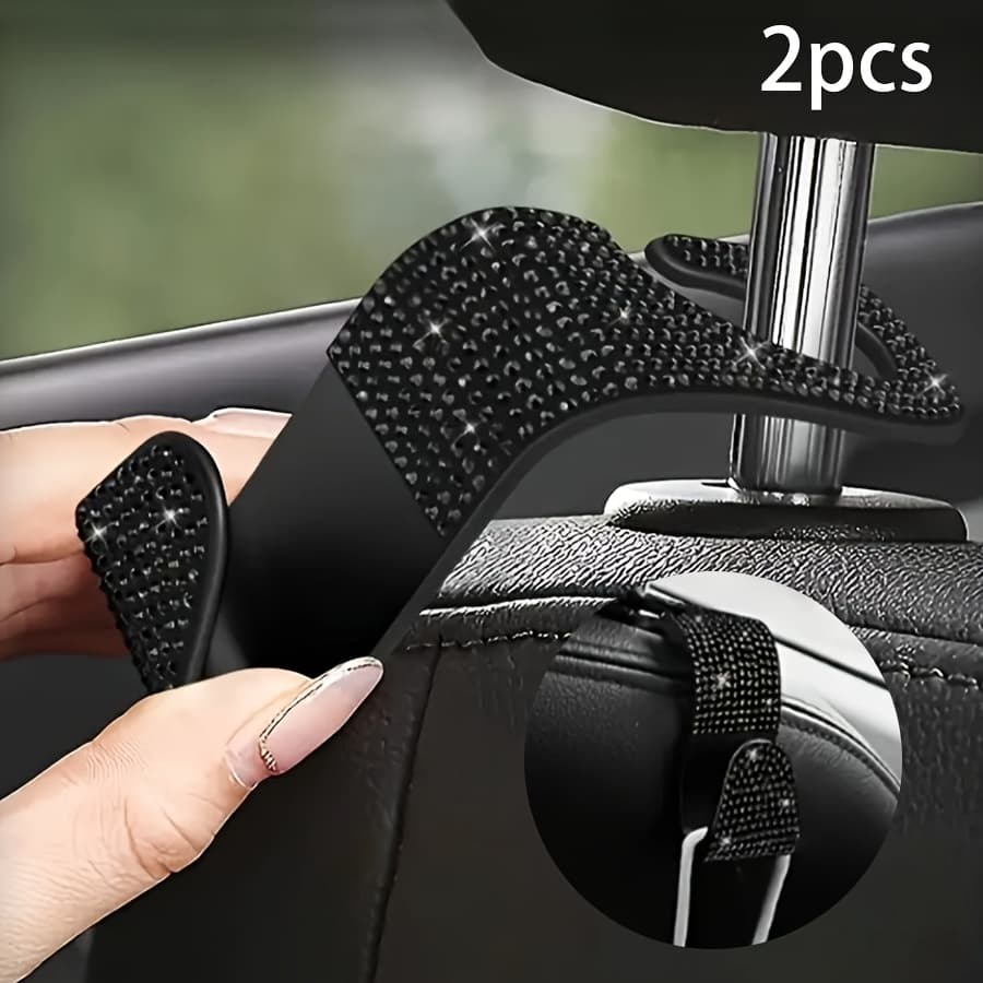 TEMU 2pcs Black Diamond-studded Hooks, Hidden Hooks, Creative Seat Hooks, Accessories - Storage Hooks, Practical Hooks, Interior Accessories