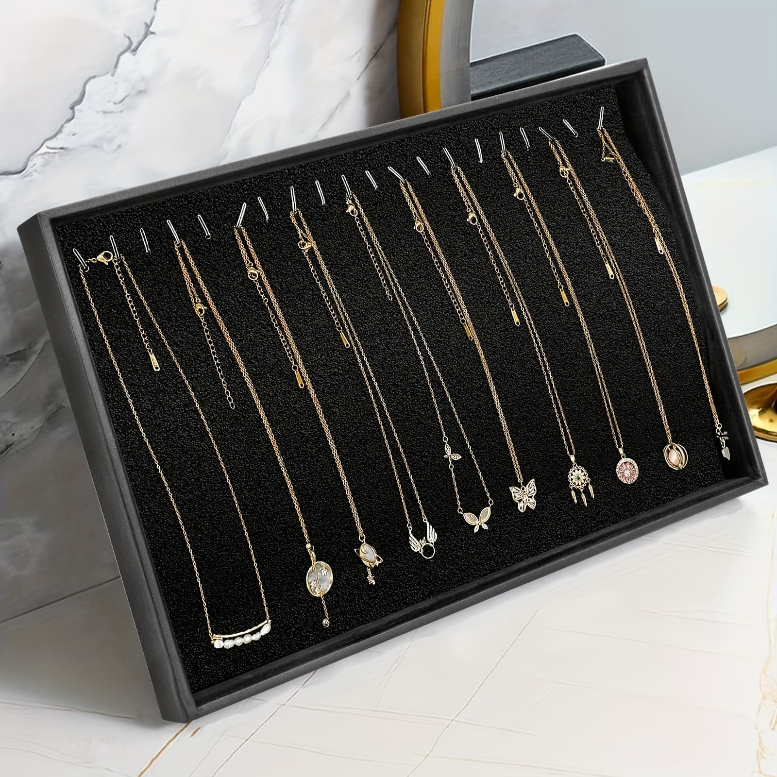 TEMU Elegant Necklace Organizer With 20 Hooks, Jewelry Storage Stand For Necklaces, Bracelets And Earrings, Display Tray For Home And Boutique Use, Perfect Gift For Women