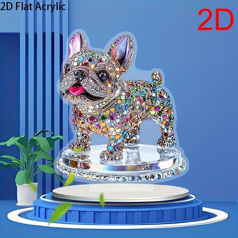 TEMU 2d Flat, French Bulldog Statue - Large Sitting/standing Dog Figurine With Stand, Colorful / Desktop Decor Suitable For , Ideal Gift For Dog Lovers - 7.87 X 9.45 Inches, 2d Flat