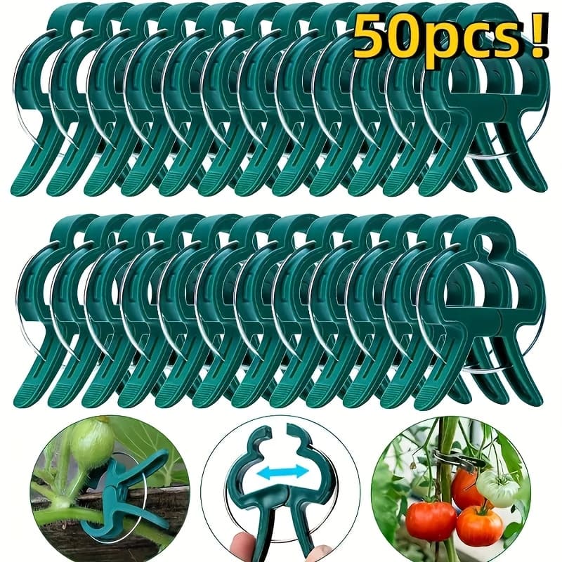 TEMU Set Of 50 Sturdy Plastic Clips For Supporting Garden Plants - Ring Clips Designed For Vines, Managing Stems And Branches, Includes Bonus Supports For Tomato And Cucumber Vines.