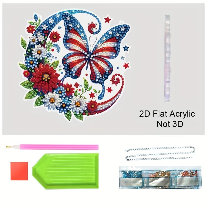 TEMU 2d Flat, Diamond Painting Kit Featuring A Patriotic American Flag With Uniquely Shaped Acrylic Crystals, Colorful Floral Patterns For Home And Garden Decoration | Ideal Present For