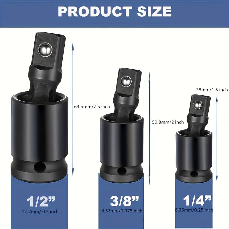 TEMU 3pcs Universal Joint-socket, Impact Universal Joint, 360 Degree U-joint Socket Adapters, Cr- Socket Extension Kit For , Bicycles, Cars, Mechanical Car Repairs
