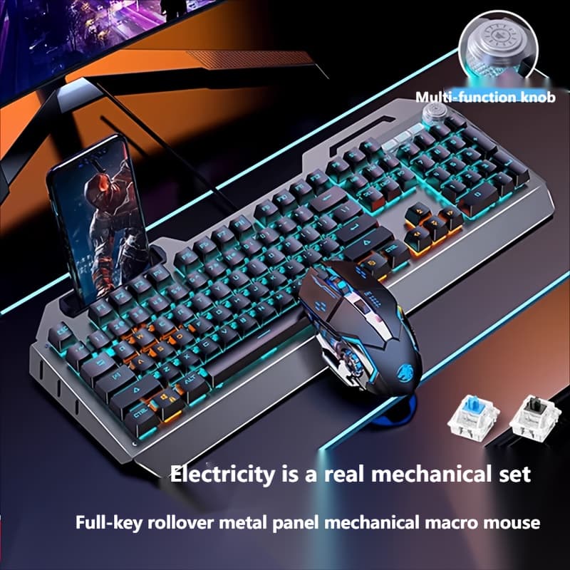 TEMU Wired Gaming Keyboard, 104 Keys Full Size, Led Backlight, Ergonomic Quiet Design, Usb Power, Adjustable Volume Knob, For Desktop And Laptop Computers, Office Accessories
