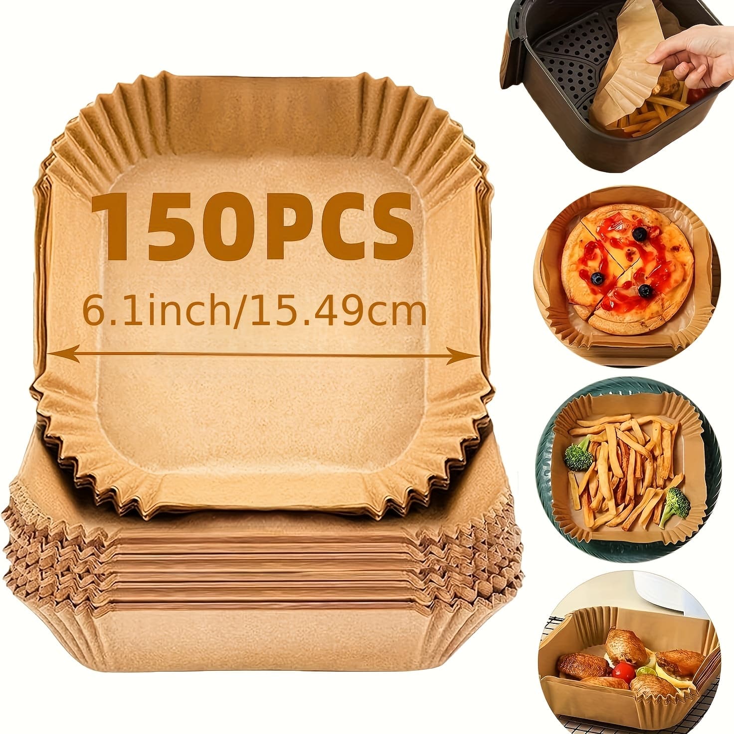 TEMU 150/300pcs Air Fryer Liners - For Kitchen, Dining Room, Baking, Kitchen, Air Fryer Paper, Oven Paper, Kitchen Essentials