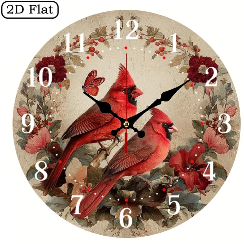 TEMU 1pc 10-inch Round Red Bird Wall Decor - Grain With , Silent Non-ticking Clock Suitable For Kitchen, Bedroom, Office - & Christmas/new Year Gifts (battery Not Included)