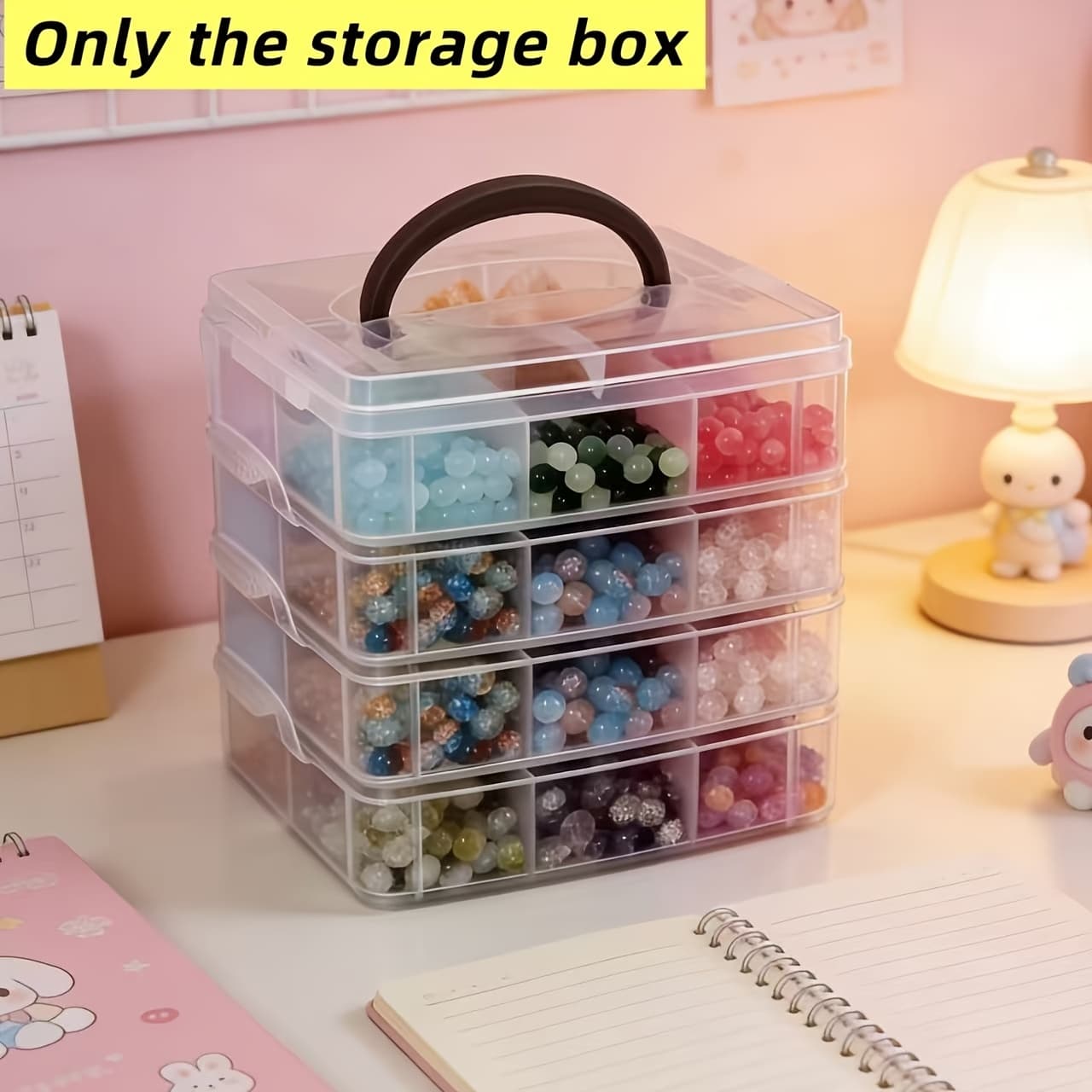 TEMU 4-layer 24 Grid/1 Set Transparent Storage Box With Lid And Handle, Snap Closure Design, Jewelry Storage, Accessory Storage, Sewing Supplies, Jewelry Making, Accessory Storage Box