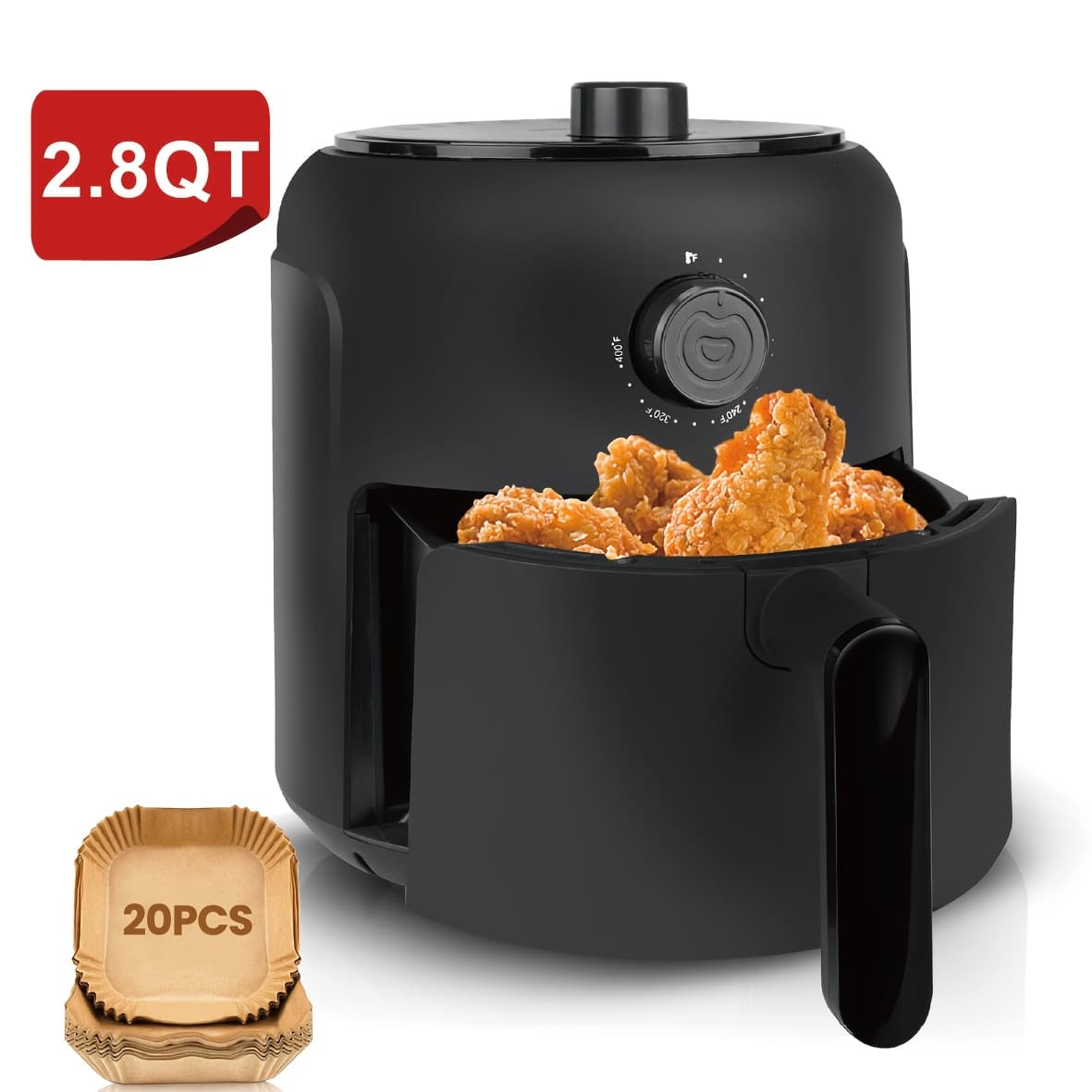 TEMU 2.8qt Small Air Fryer, Unique Mechanical Knob Design With For Healthy And Quick Meals, Ideal For Small Spaces, Dishwasher-safe, For Breakfast, Suitable For Dorm, Office, Apartment, , Deep Fryer