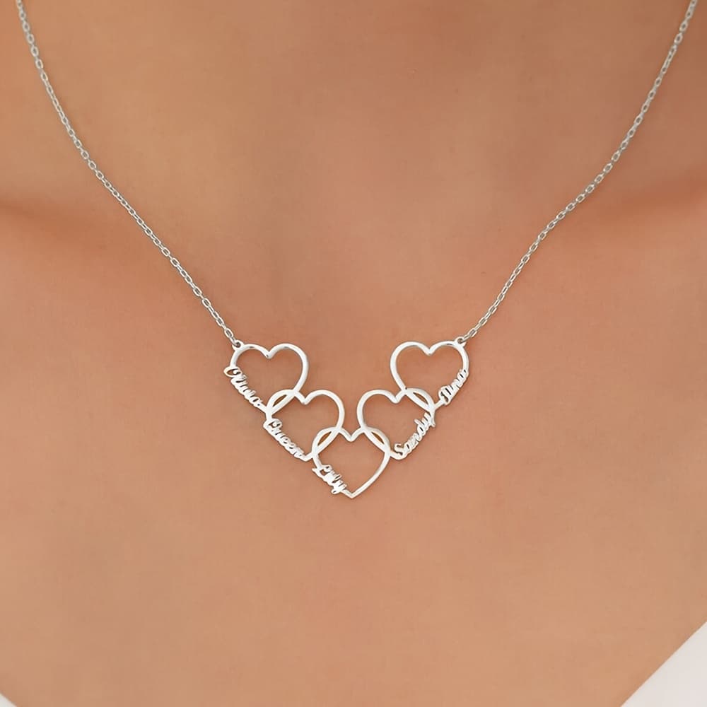 TEMU Custom Name Necklace, Personalized Heart Multi-name Necklace, Forever Stainless Steel Necklace, Women's Popular Jewelry, Gift For Mom Grandma Sisters