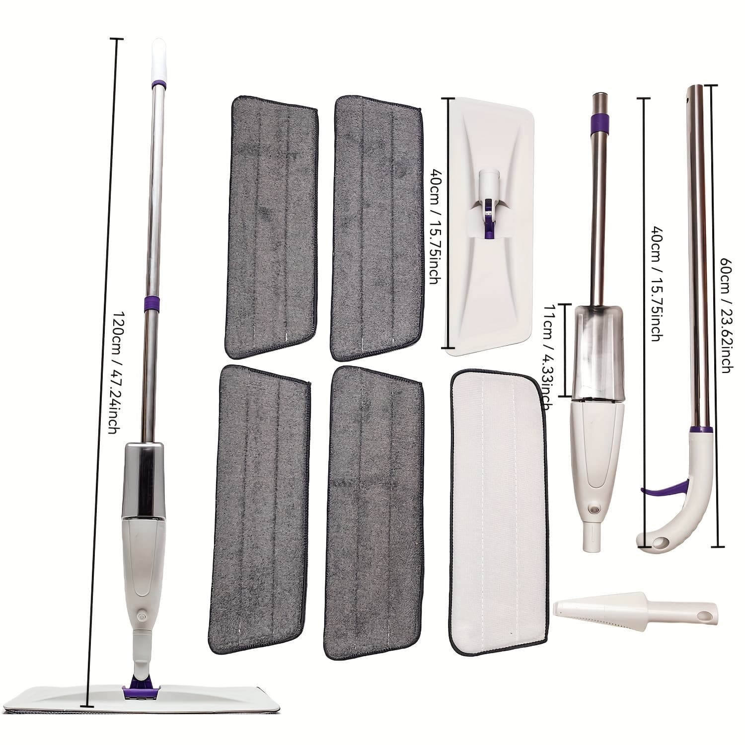 TEMU Home Mop With Spray Function, Including 5 Replaceable Cleaning Cloths, 360-degree Flexible Cleaning - Suitable For Living Room, Bedroom, Kitchen, Bathroom, Without Power Supply