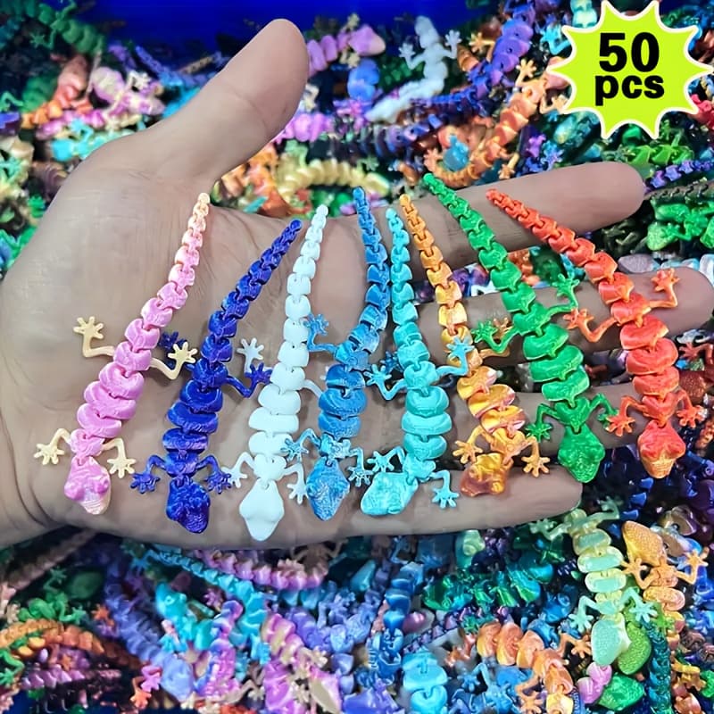 TEMU 50 3d Printed Geckos, Colorful Articulated Decorations - Ideal Gifts For Birthdays, Festivals Or Collections, Party Presents