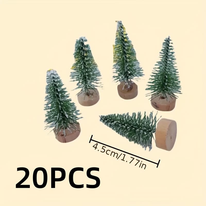 TEMU 20pcs Mini Christmas Tree Set - Artificial Potted Fir Trees With Wooden Base, Party Holiday Decorations And Home Table Craft Ornaments
