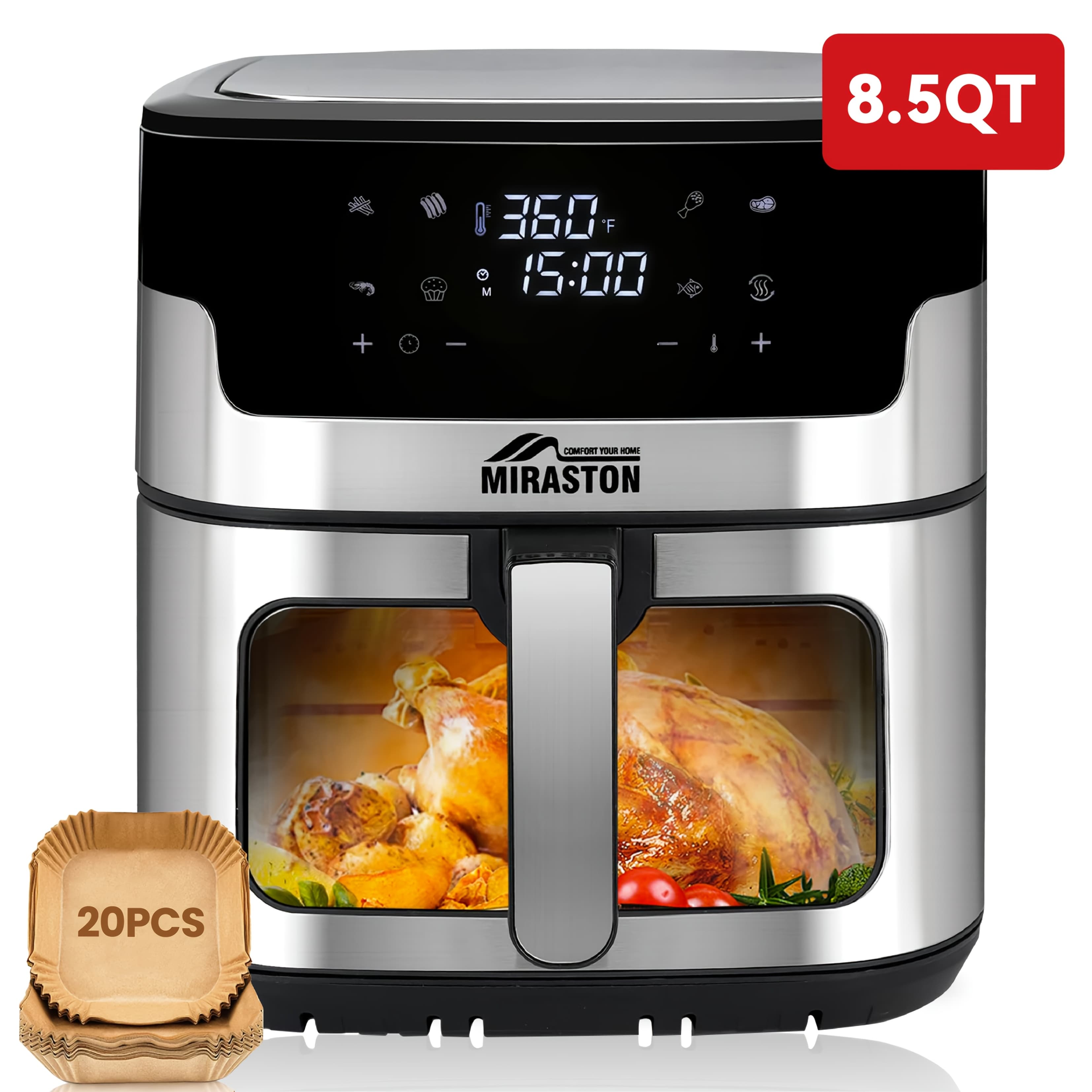 TEMU 8.5/3.6qt Fryer | Upgraded Basket, Digital Touchscreen Display With 8-, Air Fry, Bake, Roast, In Minutes, Black (touchscreen Series), Yms Brand, Stainless Steel Basket, 1500w Power, 120v Voltage