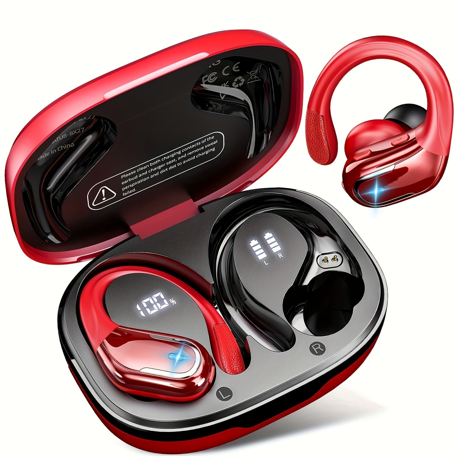 TEMU Lifebee New Wireless Earbuds For Running Sports, Wireless Earphones With Earhooks Pure Bass Sound, Over Ear Headphones With Dual-led Display, Noise Cancelling Headset Built-in Microphone
