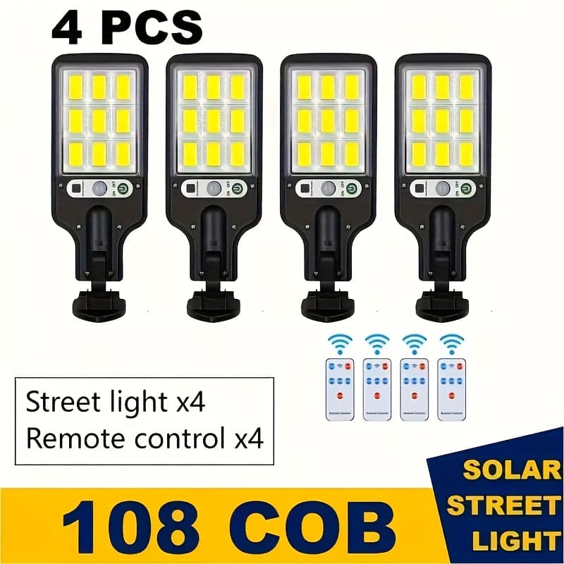 TEMU Set Of 4 Solar-powered Street Featuring A Sensor, 108 Cob Reflector Led Security Wall Lamp, Remote Control, And 3 , Ideal For Gardens, Patios, , Doors, And Garages