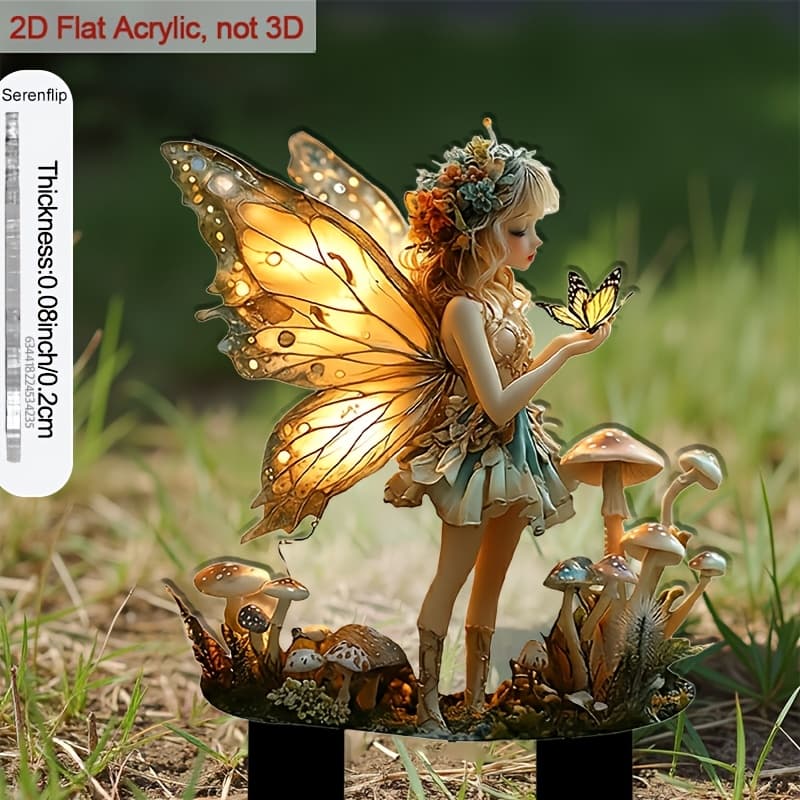 TEMU 2d Flat - 【2d Flat】 1pc 2d Flat Acrylic 9.06 In Garden Insert With Sharp Tip Fairy With And Mushrooms Adds Charm To Flower Pots Ornaments, Perfect For Outdoor Courtyard And Decor
