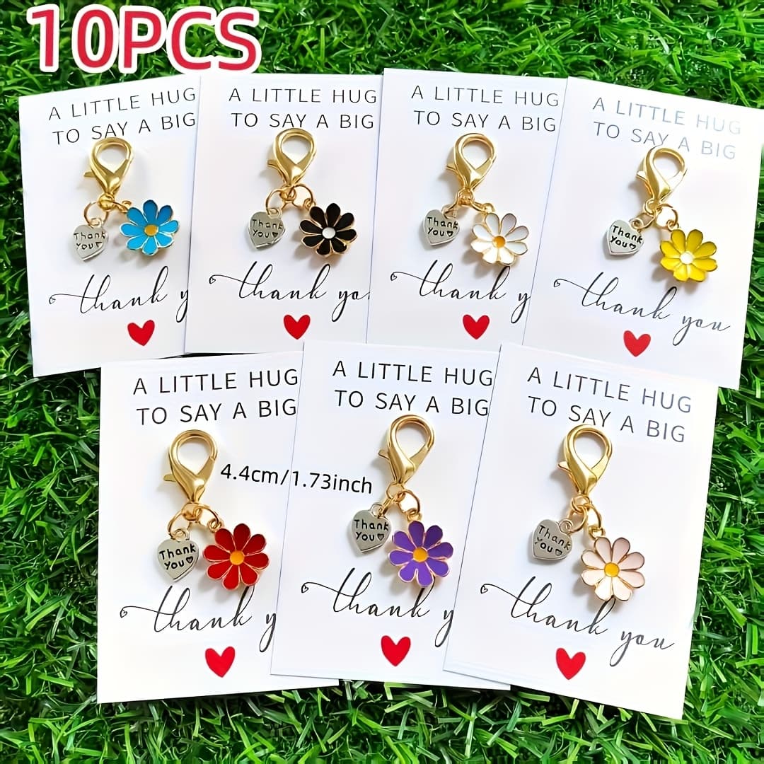 TEMU 10 Daisy Keychains With Thank You Cards - Souvenirs Of Encouragement And Gratitude, Suitable For Daily Bag Decor, Fantasy Theme, Metal Material, Christmas And Valentine's Day Gifts